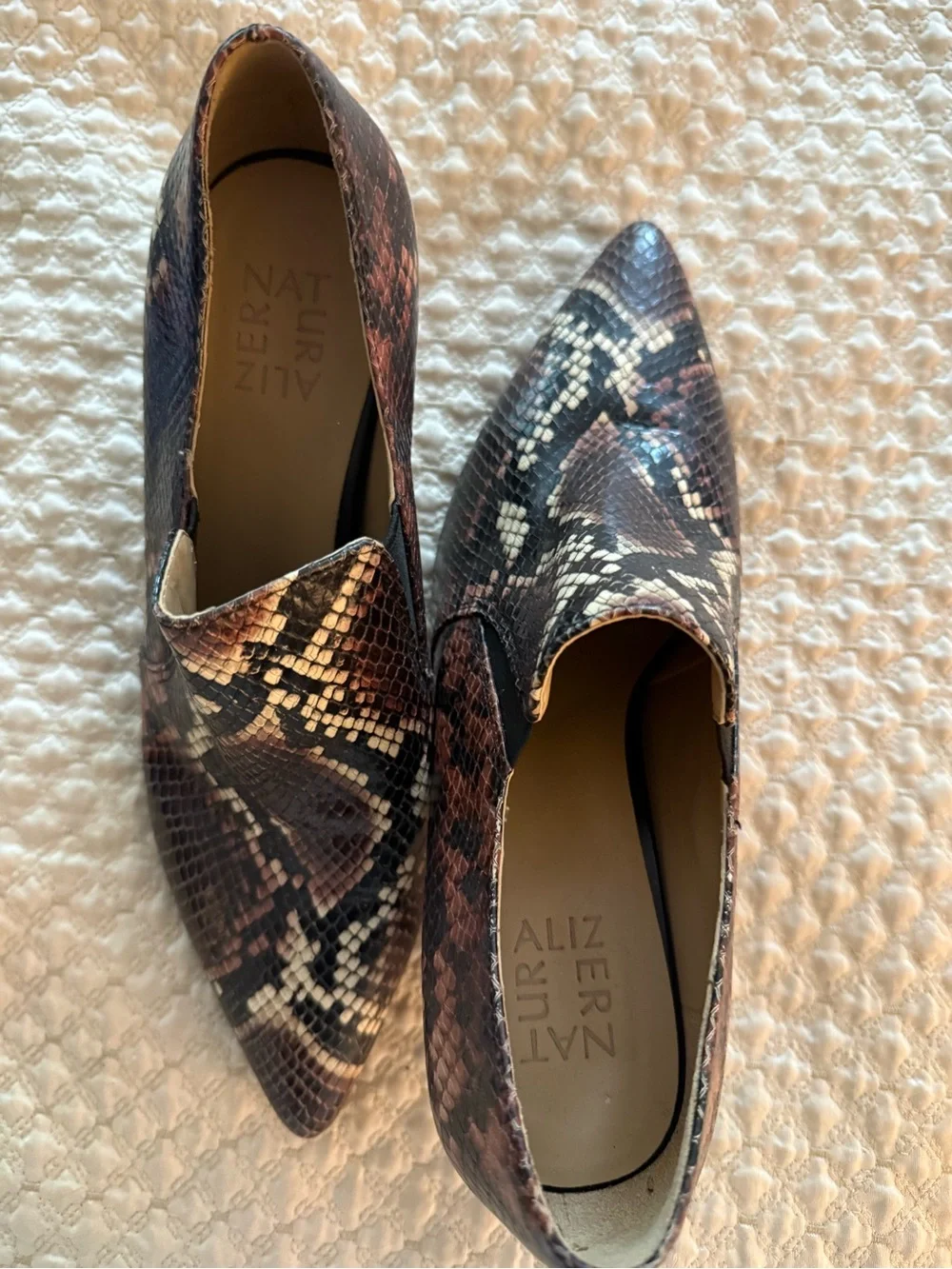 Naturalizer Brown Snake-Print Pointed Toe Booties